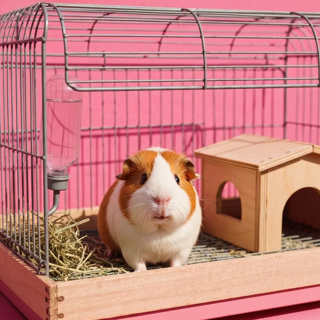 A guinea pig resting quietly in a clean enclosure